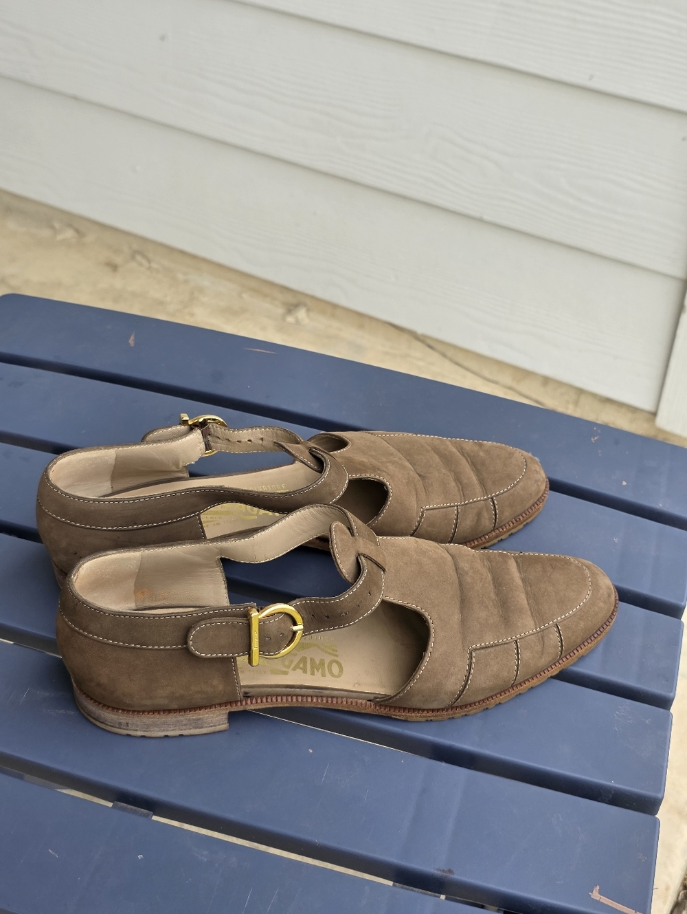 Salvatore Ferragamo Brown Suede Mary Jane Flats 8.5 AAAA Italy Buckle Comfort - Picture 2 of 13